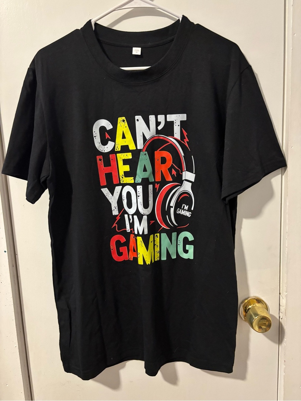 Graphic 'Can't Hear You I'm Gaming' Short Sleeve Tee - Black